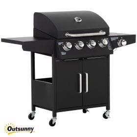 52 Barbecue Grill with Wheels 4+1 Burner Propane Gas Outdoor BBQ Trolley Side Burner Warming Rack Black