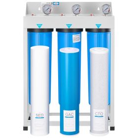 VEVOR Whole House Water Filter System, 3-Stage | Sediment, GAC, CTO | 4.5" x 20" Home Water Purifier Filter Reduce Chlorine, Chemicals, VOCs