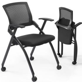 2 Pack Stackable Conference Room Chairs With Wheels, Folding Office Chair With Rebound Back, Padded Seat For Training Room, Guest, Reception, Eve (Option: Black)